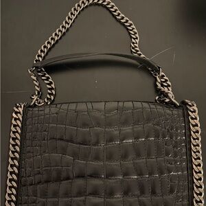 Zara Black Crocodile-Embossed Shoulder Bag